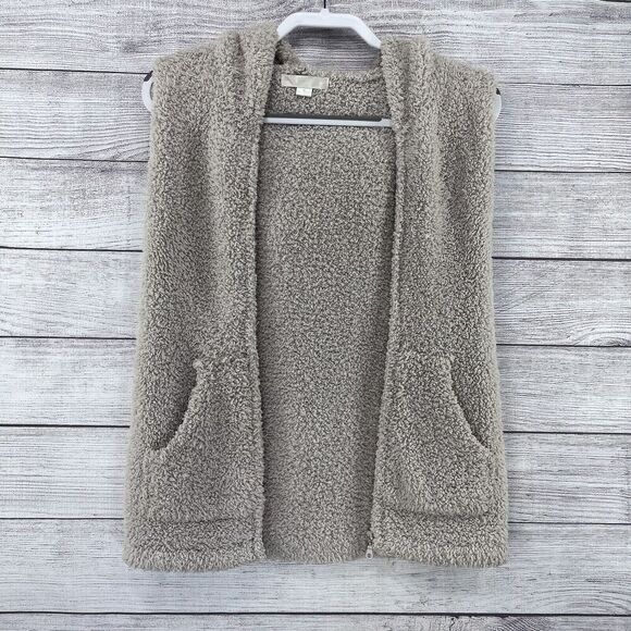 Barefoot Cozychic Oatmeal‎ Tan Knit Vest Hooded Zip Up Soft Knit Everyday Size S - Picture 1 of 7